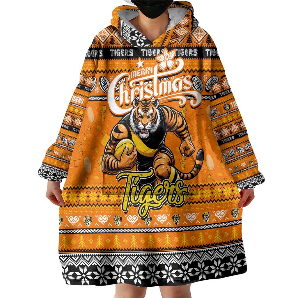 Personalized Tigers Football Xmas Wearable Blanket Hoodie Australia AFL Mascot - Vibe Hoodie Shop