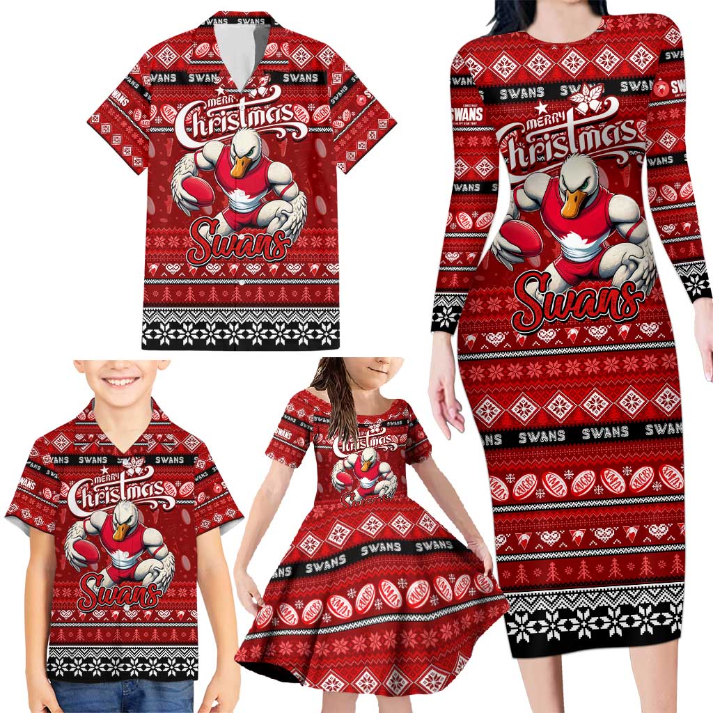 Personalized Swans Rugby Xmas Family Matching Long Sleeve Bodycon Dress and Hawaiian Shirt Australia AFL Mascot