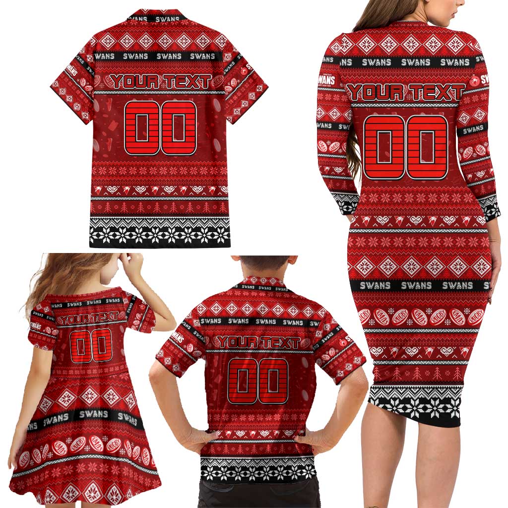 Personalized Swans Rugby Xmas Family Matching Long Sleeve Bodycon Dress and Hawaiian Shirt Australia AFL Mascot