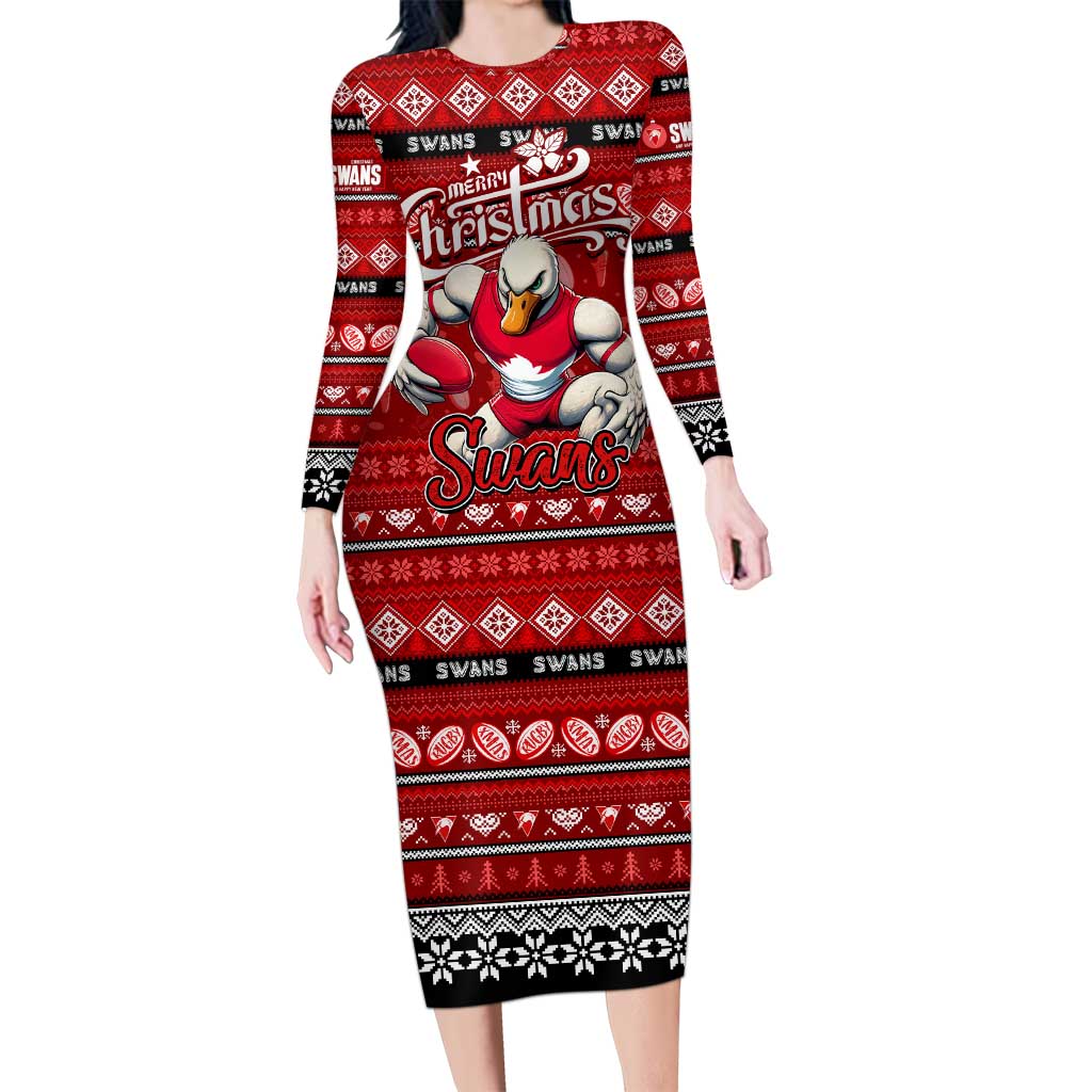 Personalized Swans Rugby Xmas Family Matching Long Sleeve Bodycon Dress and Hawaiian Shirt Australia AFL Mascot