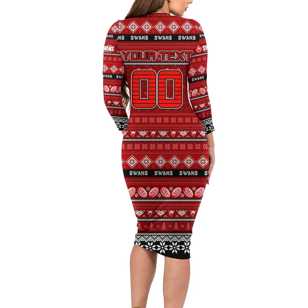 Personalized Swans Rugby Xmas Family Matching Long Sleeve Bodycon Dress and Hawaiian Shirt Australia AFL Mascot