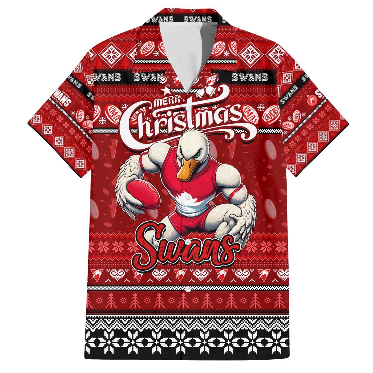 Personalized Swans Rugby Xmas Family Matching Off The Shoulder Long Sleeve Dress and Hawaiian Shirt Australia AFL Mascot