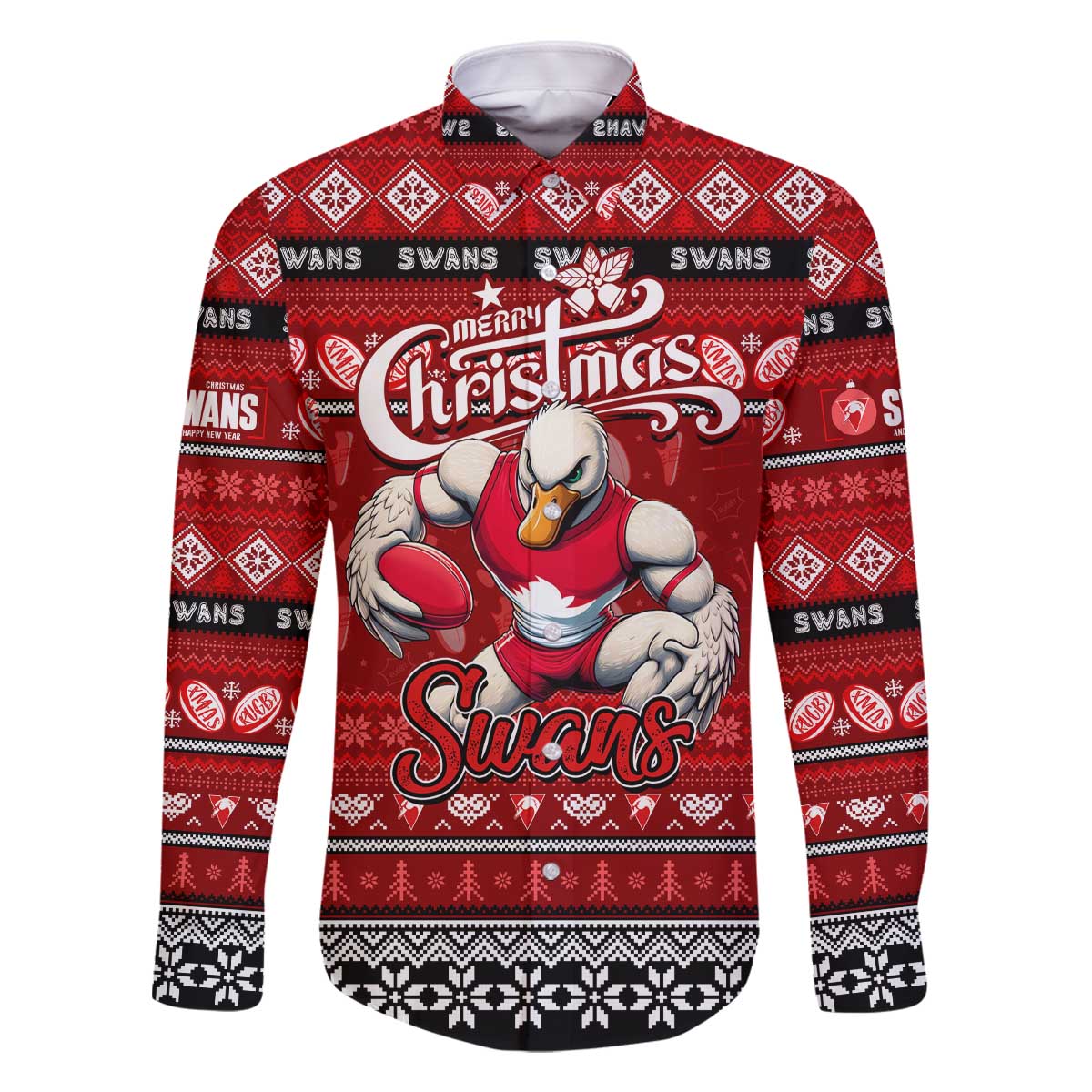 Personalized Swans Rugby Xmas Family Matching Off The Shoulder Long Sleeve Dress and Hawaiian Shirt Australia AFL Mascot