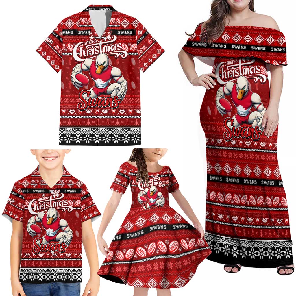 Personalized Swans Rugby Xmas Family Matching Off Shoulder Maxi Dress and Hawaiian Shirt Australia AFL Mascot