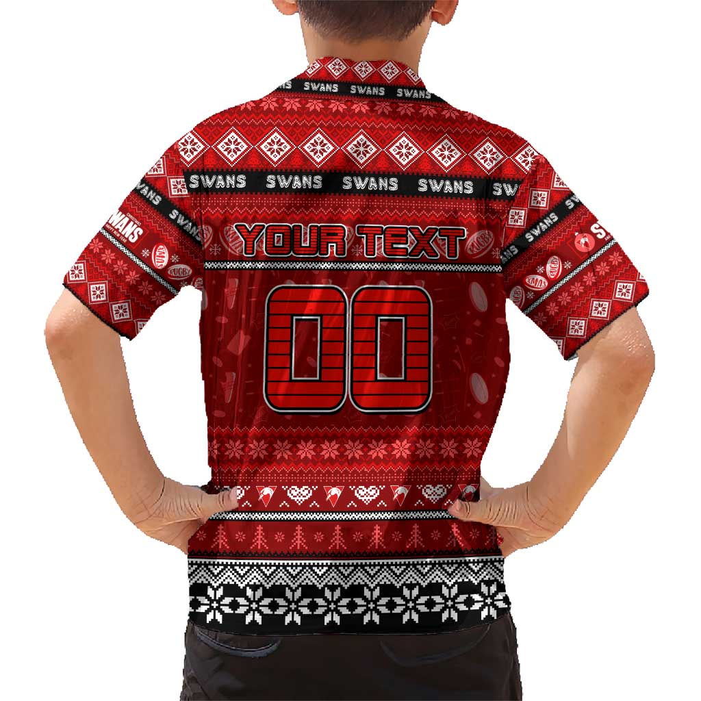 Personalized Swans Rugby Xmas Family Matching Short Sleeve Bodycon Dress and Hawaiian Shirt Australia AFL Mascot