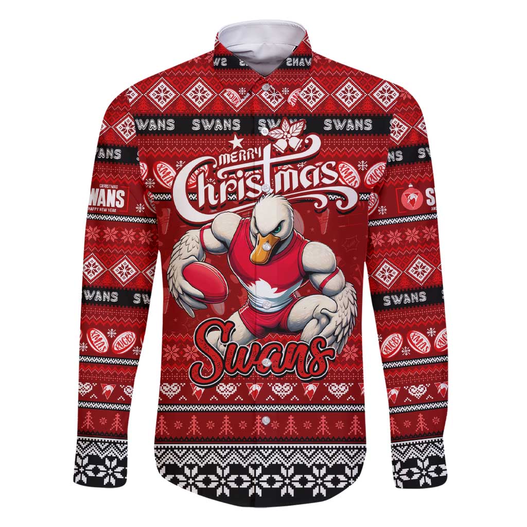 Personalized Swans Rugby Xmas Family Matching Short Sleeve Bodycon Dress and Hawaiian Shirt Australia AFL Mascot