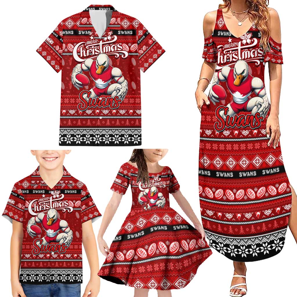 Personalized Swans Rugby Xmas Family Matching Summer Maxi Dress and Hawaiian Shirt Australia AFL Mascot