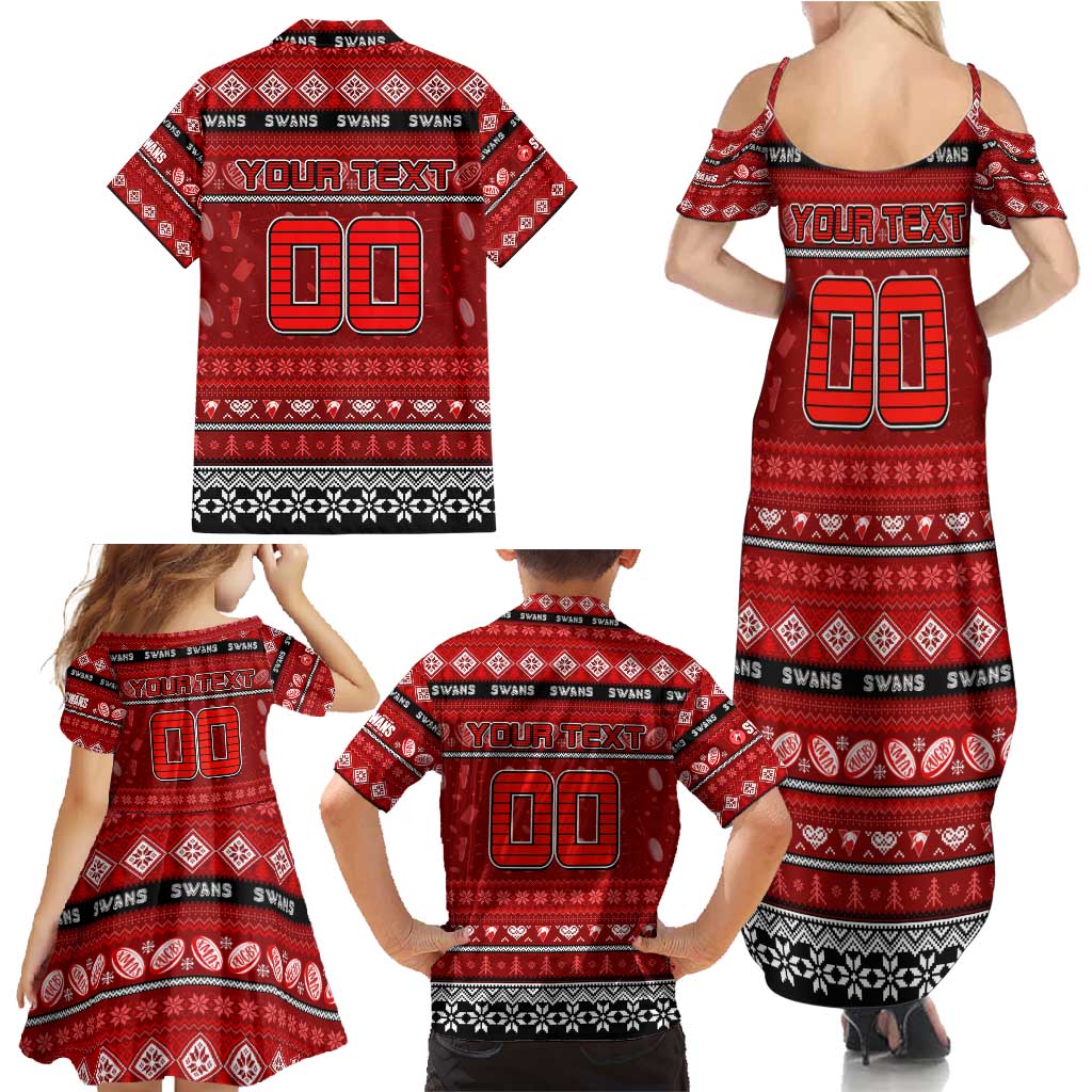 Personalized Swans Rugby Xmas Family Matching Summer Maxi Dress and Hawaiian Shirt Australia AFL Mascot