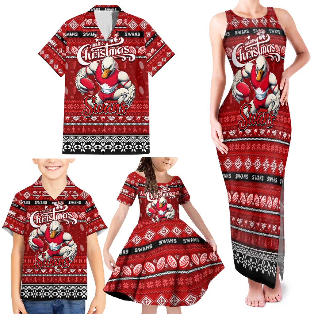 Personalized Swans Rugby Xmas Family Matching Tank Maxi Dress and Hawaiian Shirt Australia AFL Mascot
