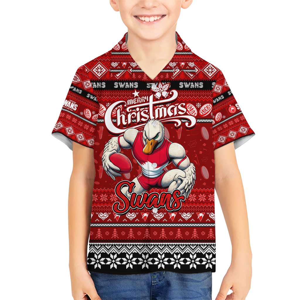 Personalized Swans Rugby Xmas Family Matching Tank Maxi Dress and Hawaiian Shirt Australia AFL Mascot