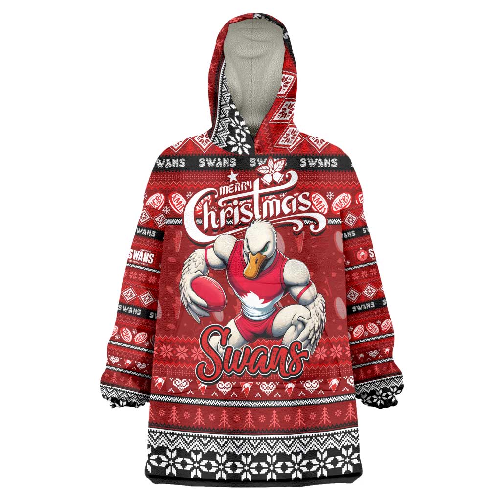 Personalized Swans Football Xmas Wearable Blanket Hoodie Australia AFL Mascot - Vibe Hoodie Shop