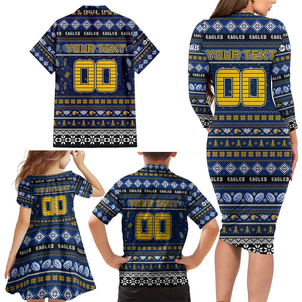 Personalized Eagles Rugby Xmas Family Matching Long Sleeve Bodycon Dress and Hawaiian Shirt Australia AFL Mascot
