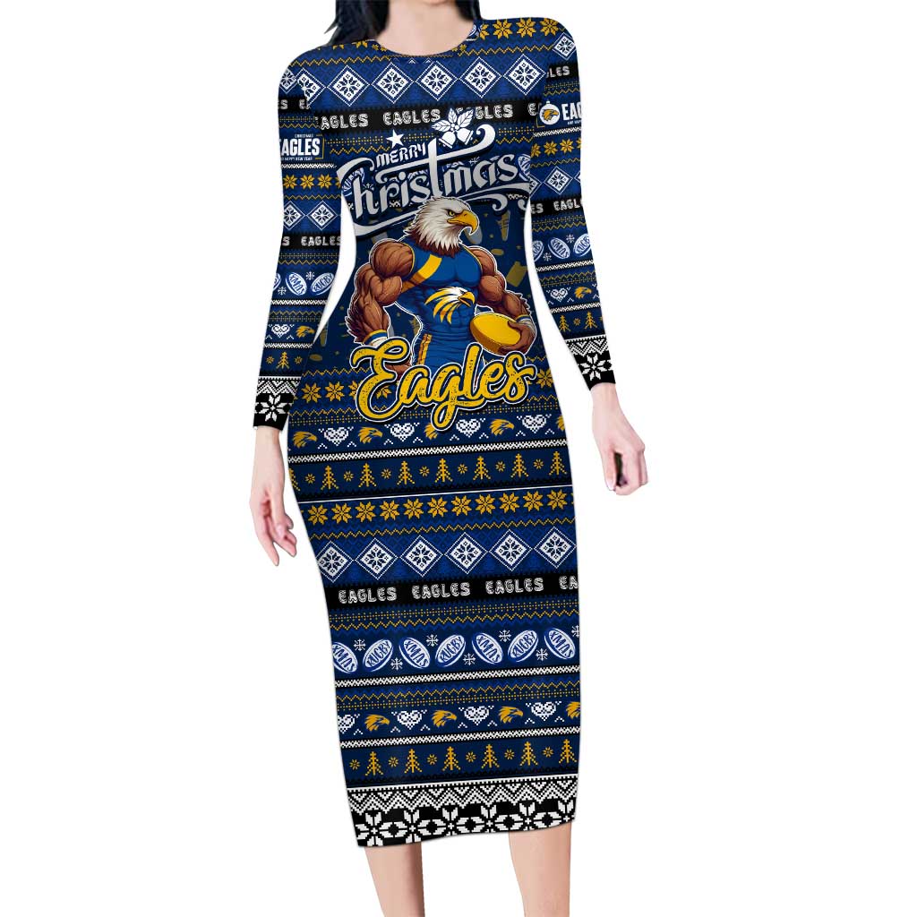 Personalized Eagles Rugby Xmas Family Matching Long Sleeve Bodycon Dress and Hawaiian Shirt Australia AFL Mascot