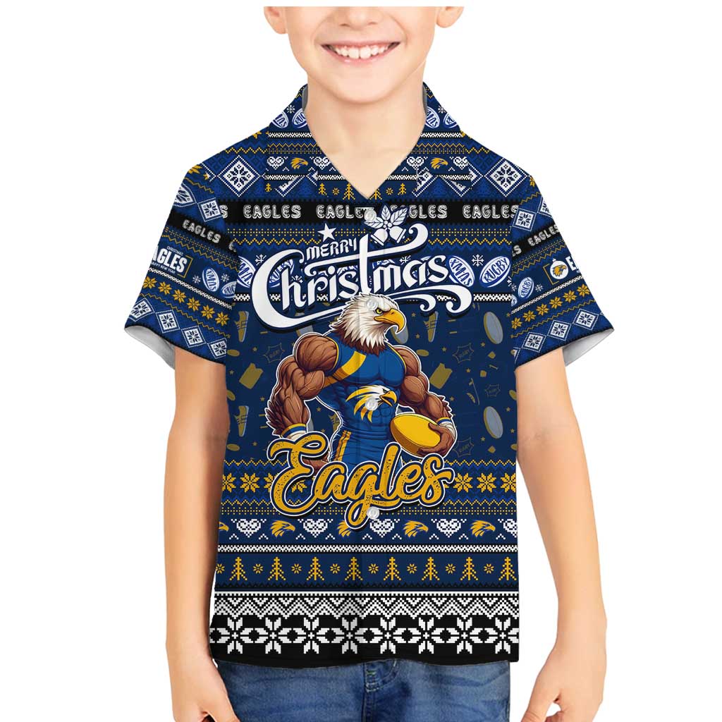Personalized Eagles Rugby Xmas Family Matching Mermaid Dress and Hawaiian Shirt Australia AFL Mascot