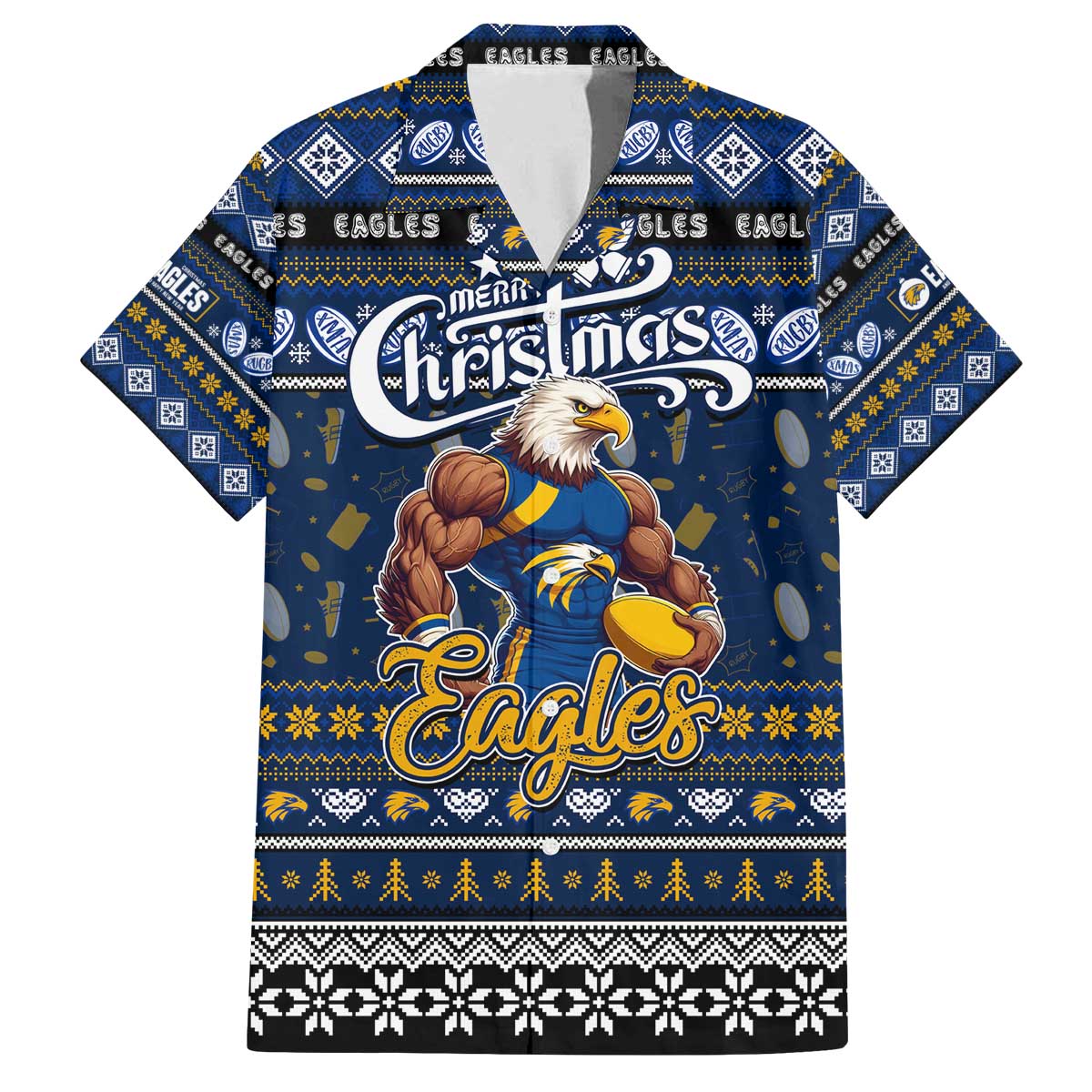 Personalized Eagles Rugby Xmas Family Matching Off The Shoulder Long Sleeve Dress and Hawaiian Shirt Australia AFL Mascot
