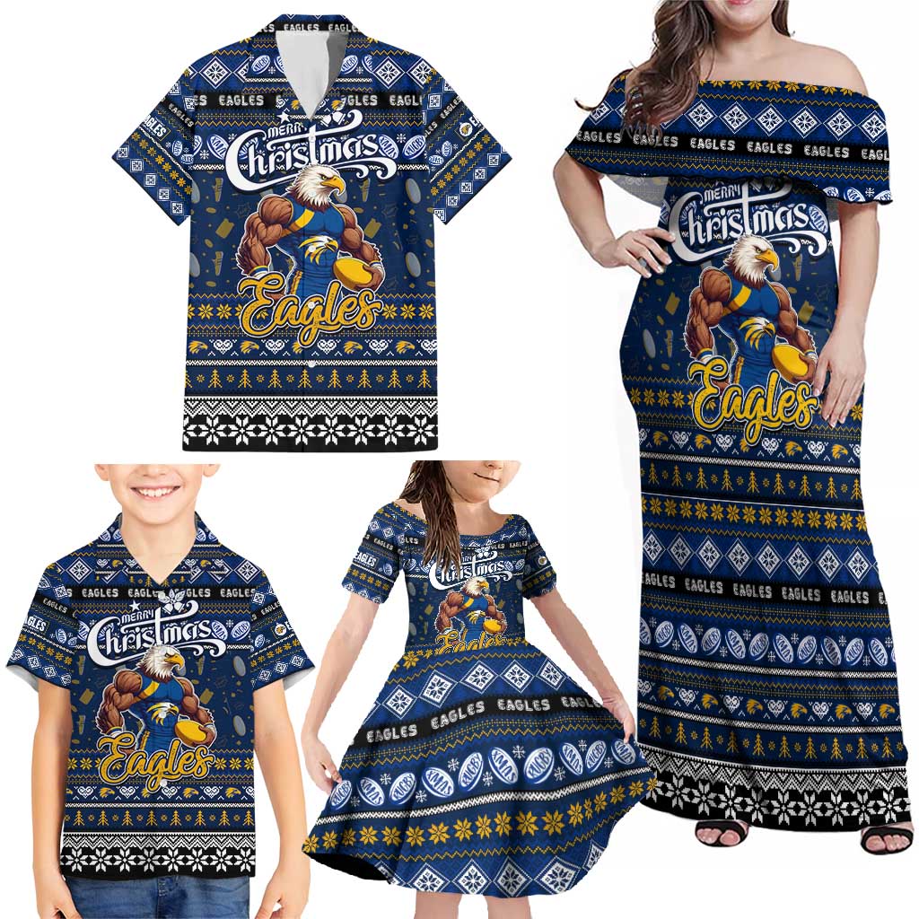 Personalized Eagles Rugby Xmas Family Matching Off Shoulder Maxi Dress and Hawaiian Shirt Australia AFL Mascot