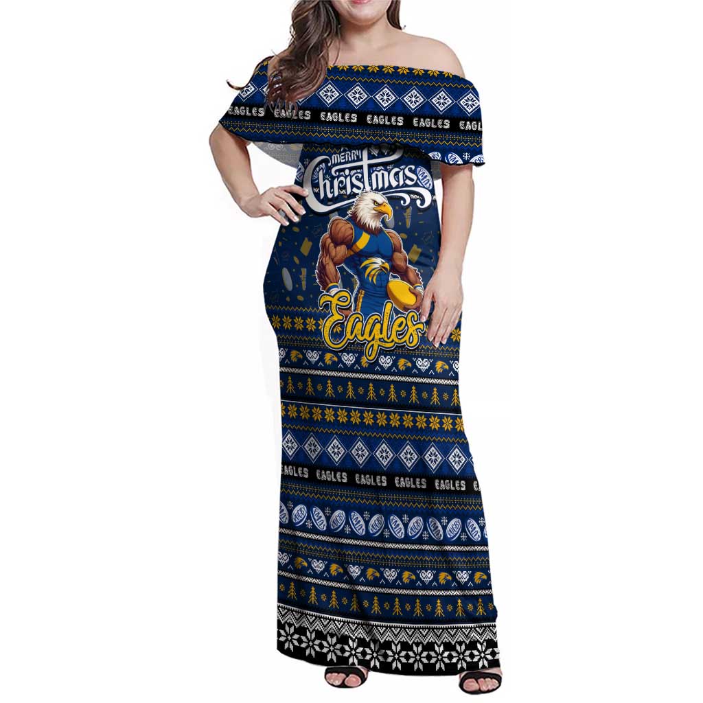 Personalized Eagles Rugby Xmas Family Matching Off Shoulder Maxi Dress and Hawaiian Shirt Australia AFL Mascot