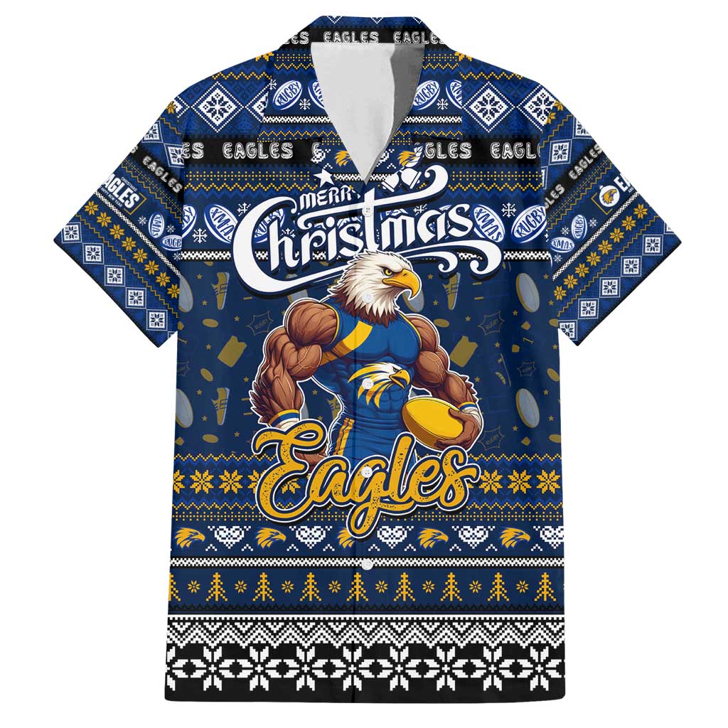 Personalized Eagles Rugby Xmas Family Matching Off Shoulder Short Dress and Hawaiian Shirt Australia AFL Mascot
