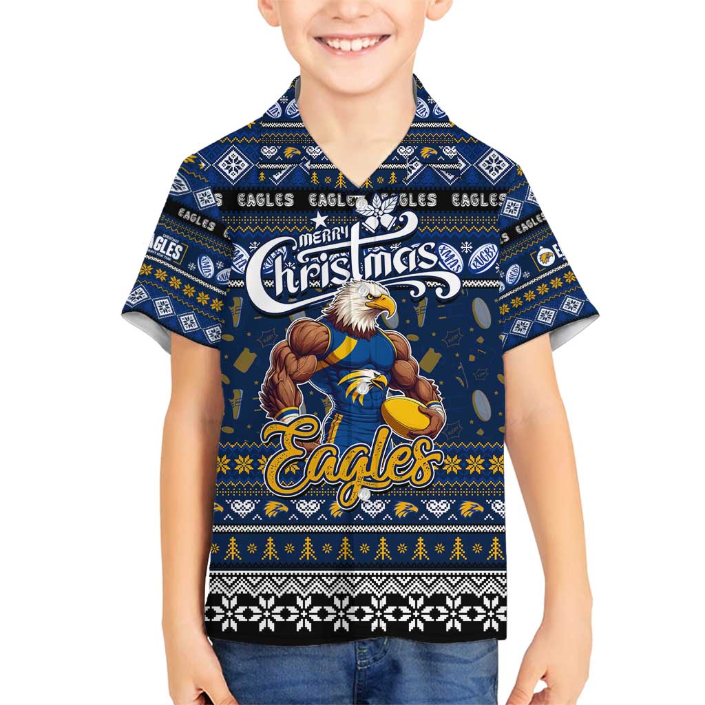 Personalized Eagles Rugby Xmas Family Matching Off Shoulder Short Dress and Hawaiian Shirt Australia AFL Mascot