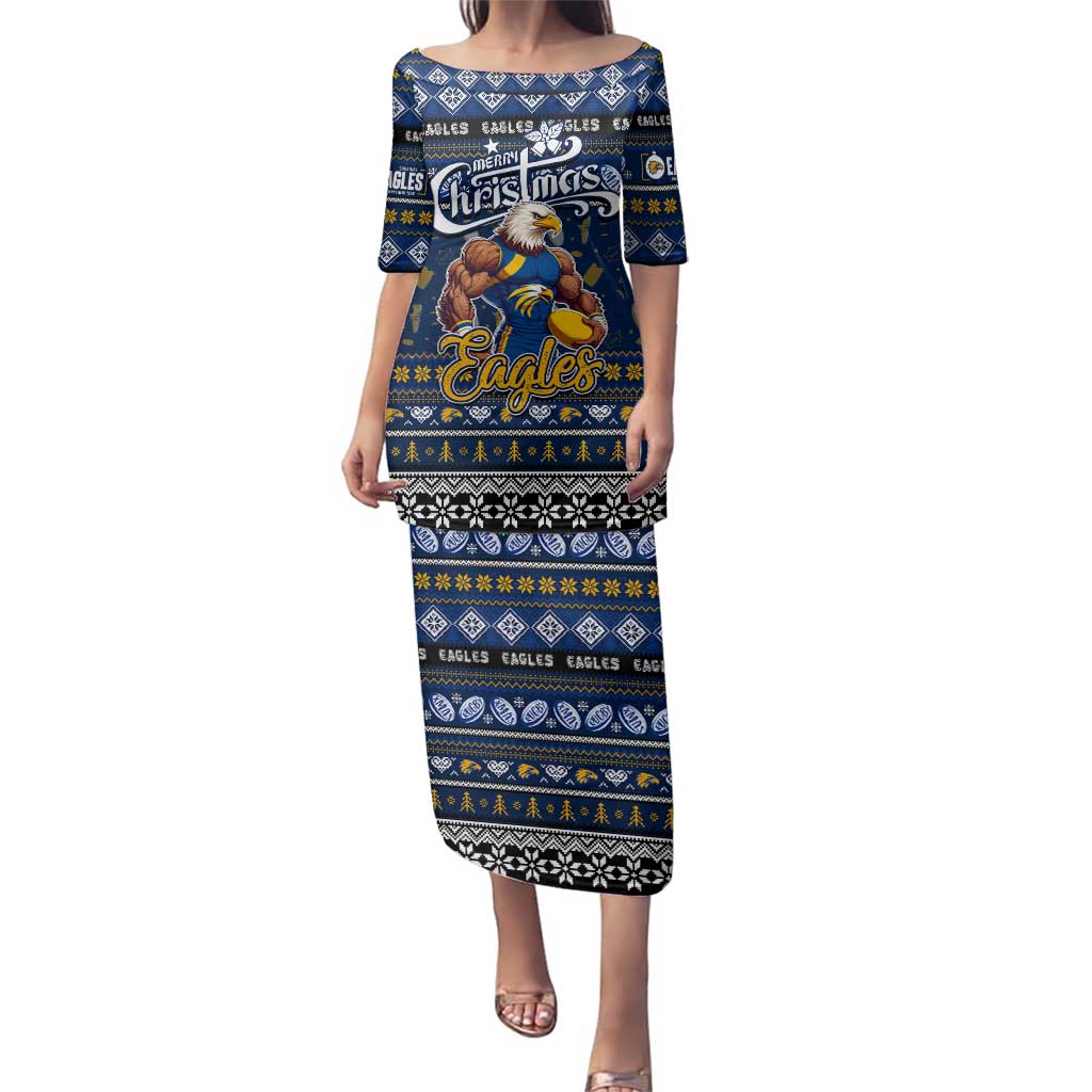 Personalized Eagles Rugby Xmas Family Matching Puletasi and Hawaiian Shirt Australia AFL Mascot