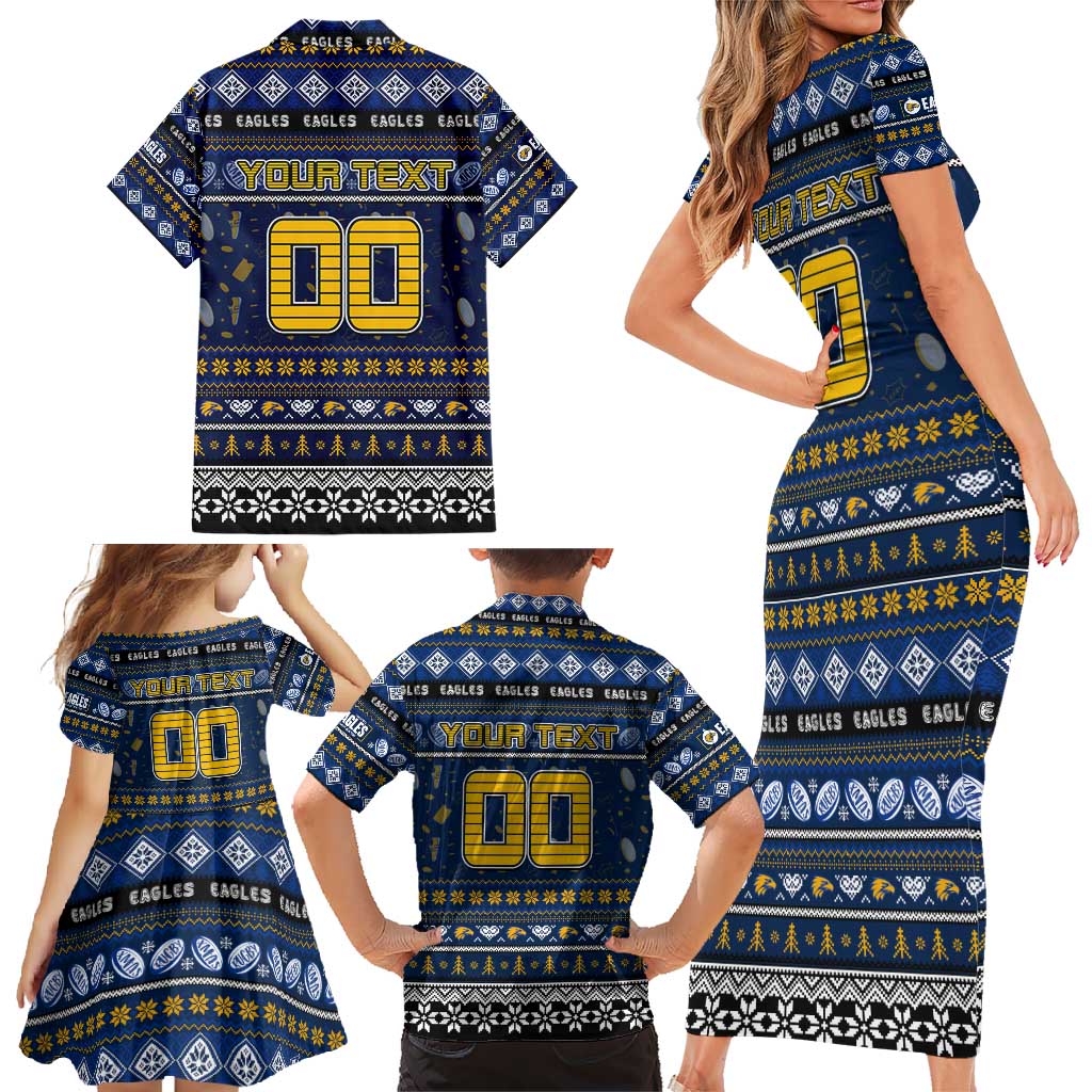 Personalized Eagles Rugby Xmas Family Matching Short Sleeve Bodycon Dress and Hawaiian Shirt Australia AFL Mascot