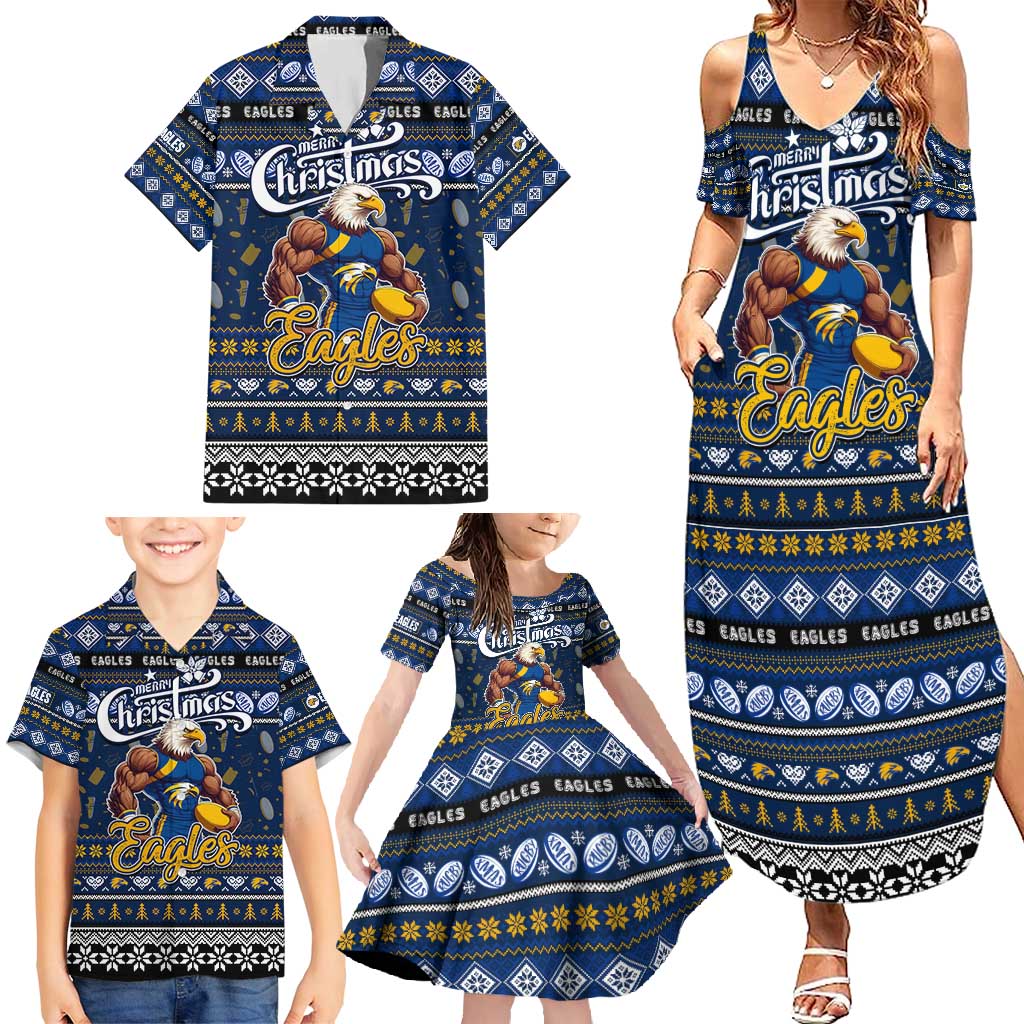 Personalized Eagles Rugby Xmas Family Matching Summer Maxi Dress and Hawaiian Shirt Australia AFL Mascot