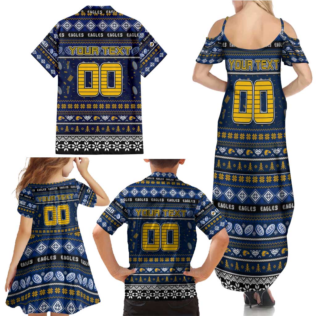 Personalized Eagles Rugby Xmas Family Matching Summer Maxi Dress and Hawaiian Shirt Australia AFL Mascot