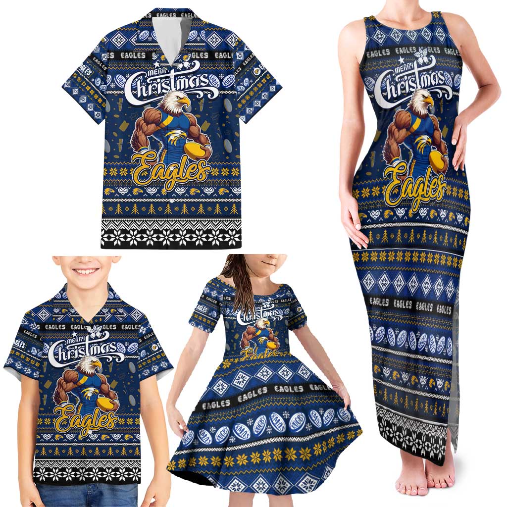 Personalized Eagles Rugby Xmas Family Matching Tank Maxi Dress and Hawaiian Shirt Australia AFL Mascot