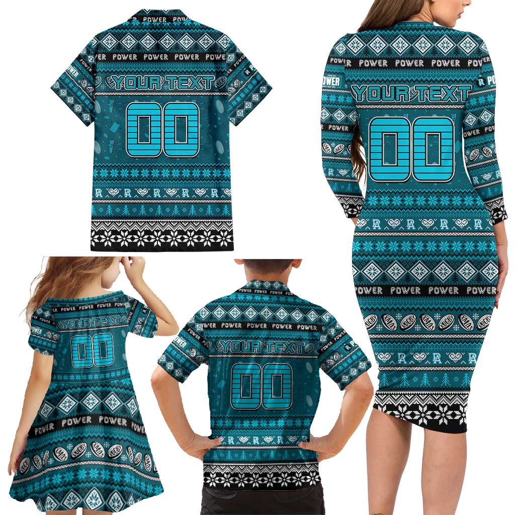 Personalized Power Rugby Xmas Family Matching Long Sleeve Bodycon Dress and Hawaiian Shirt Australia AFL Mascot