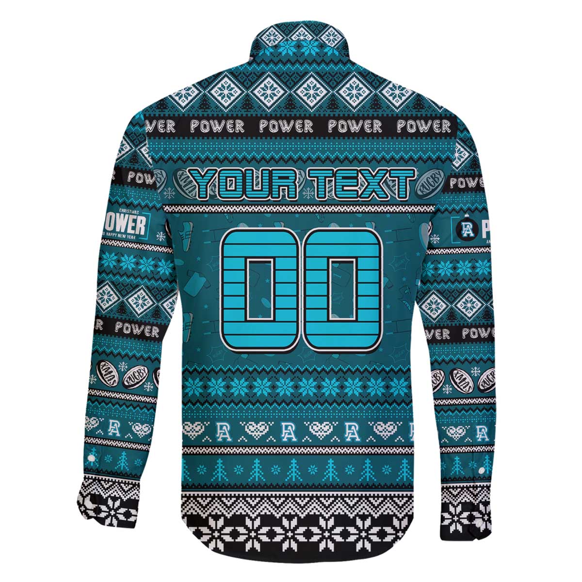 Personalized Power Rugby Xmas Family Matching Off The Shoulder Long Sleeve Dress and Hawaiian Shirt Australia AFL Mascot