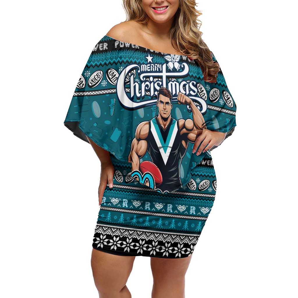 Personalized Power Rugby Xmas Family Matching Off Shoulder Short Dress and Hawaiian Shirt Australia AFL Mascot