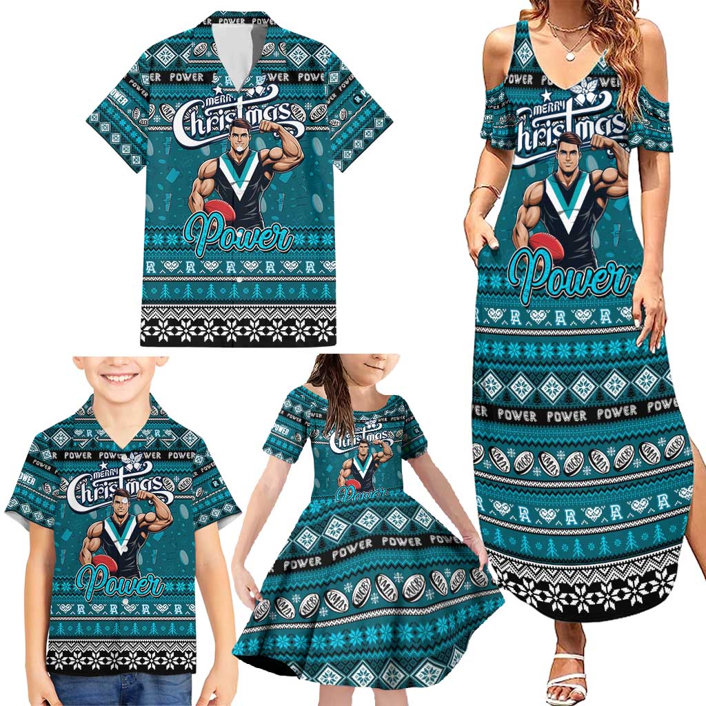 Personalized Power Rugby Xmas Family Matching Summer Maxi Dress and Hawaiian Shirt Australia AFL Mascot