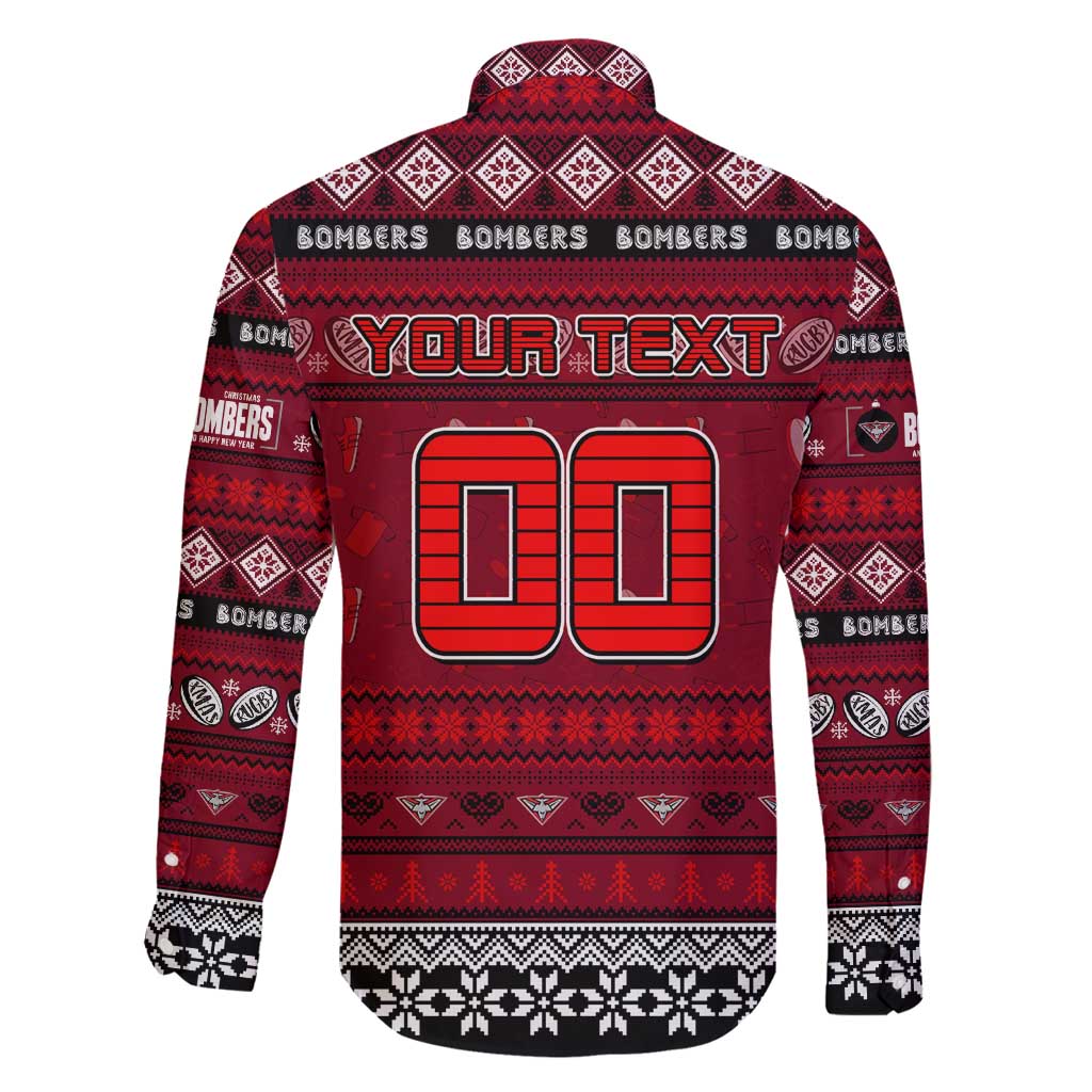 Personalized Bombers Rugby Xmas Family Matching Long Sleeve Bodycon Dress and Hawaiian Shirt Australia AFL Mascot