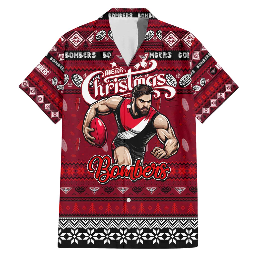 Personalized Bombers Rugby Xmas Family Matching Mermaid Dress and Hawaiian Shirt Australia AFL Mascot