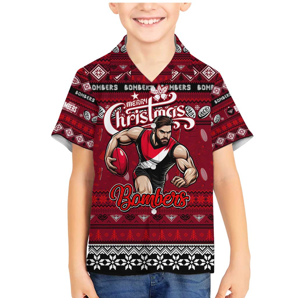 Personalized Bombers Rugby Xmas Family Matching Mermaid Dress and Hawaiian Shirt Australia AFL Mascot