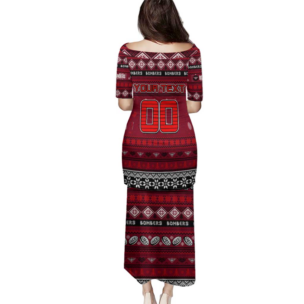 Personalized Bombers Rugby Xmas Family Matching Puletasi and Hawaiian Shirt Australia AFL Mascot