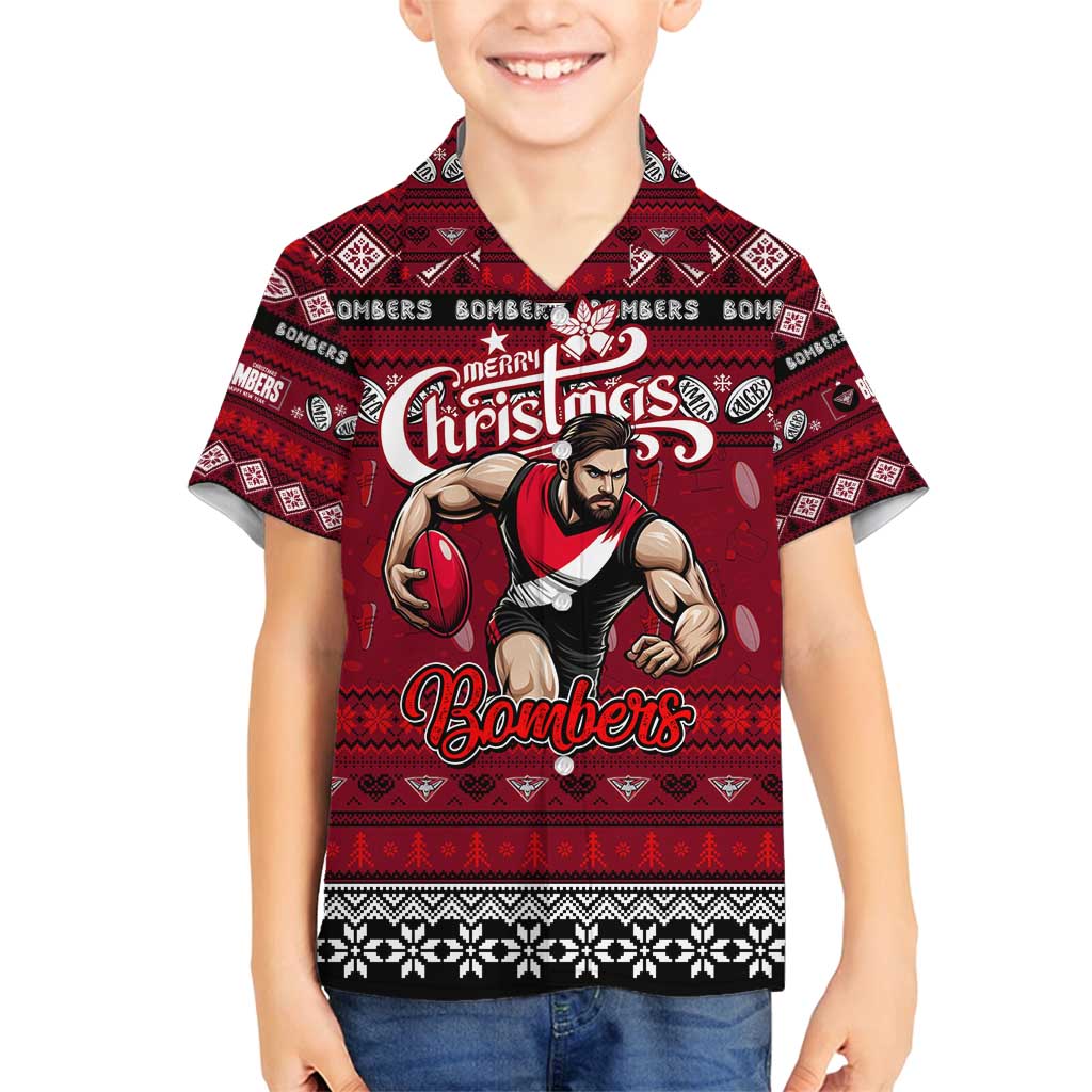 Personalized Bombers Rugby Xmas Family Matching Puletasi and Hawaiian Shirt Australia AFL Mascot
