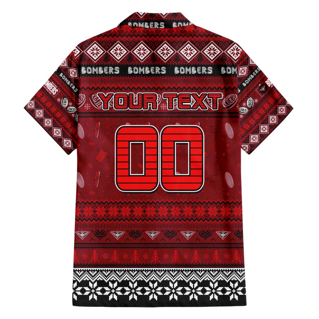 Personalized Bombers Rugby Xmas Family Matching Short Sleeve Bodycon Dress and Hawaiian Shirt Australia AFL Mascot