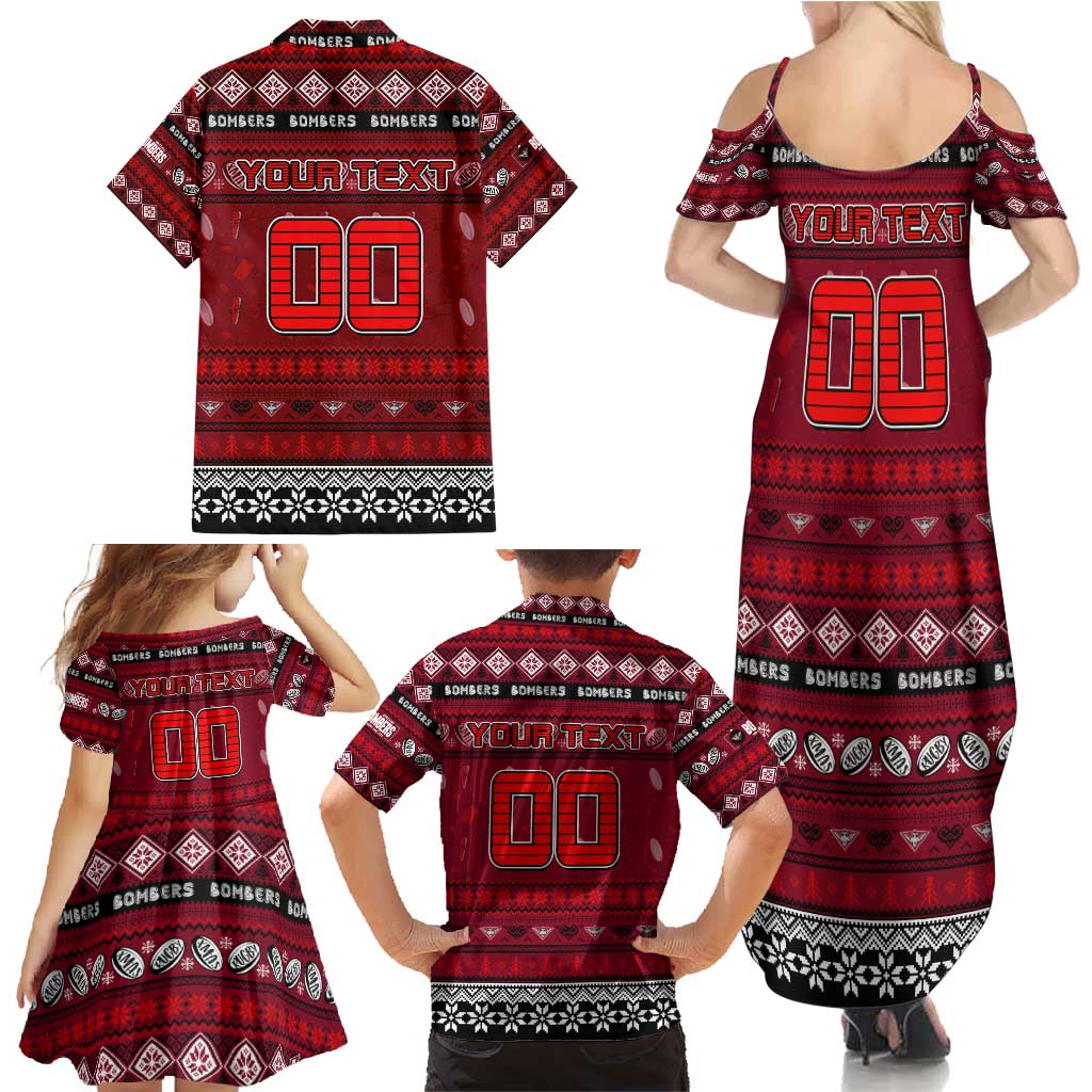 Personalized Bombers Rugby Xmas Family Matching Summer Maxi Dress and Hawaiian Shirt Australia AFL Mascot