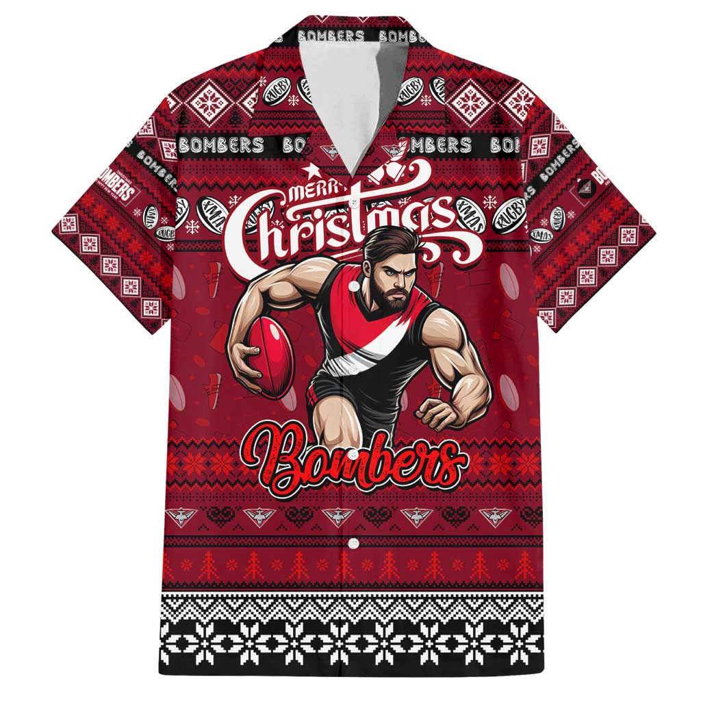 Personalized Bombers Rugby Xmas Family Matching Summer Maxi Dress and Hawaiian Shirt Australia AFL Mascot
