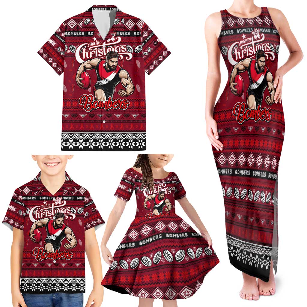 Personalized Bombers Rugby Xmas Family Matching Tank Maxi Dress and Hawaiian Shirt Australia AFL Mascot