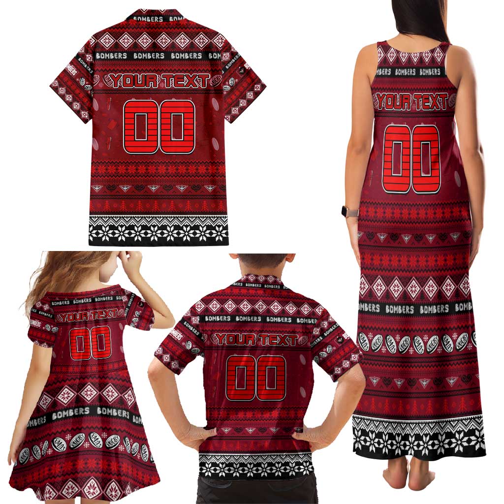 Personalized Bombers Rugby Xmas Family Matching Tank Maxi Dress and Hawaiian Shirt Australia AFL Mascot