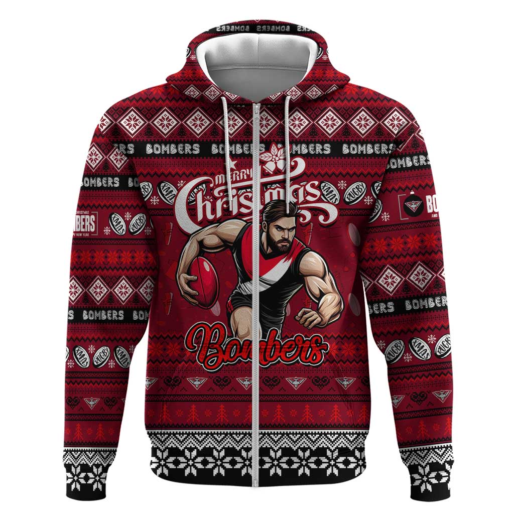Personalized Bombers Football Xmas Hoodie Australia AFL Mascot - Vibe Hoodie Shop