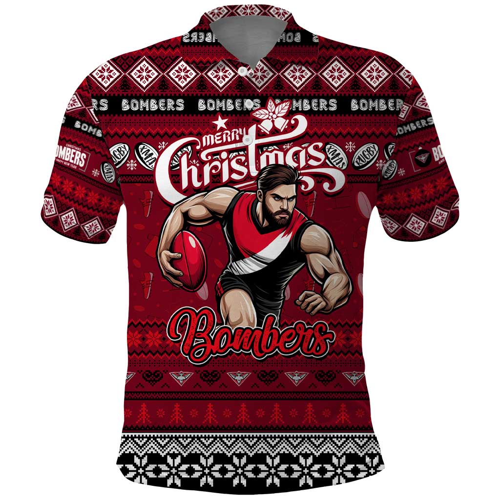 Personalized Bombers Football Xmas Polo Shirt Australia AFL Mascot - Vibe Hoodie Shop