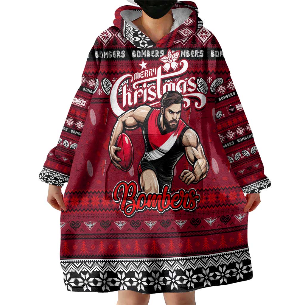 Personalized Bombers Football Xmas Wearable Blanket Hoodie Australia AFL Mascot - Vibe Hoodie Shop