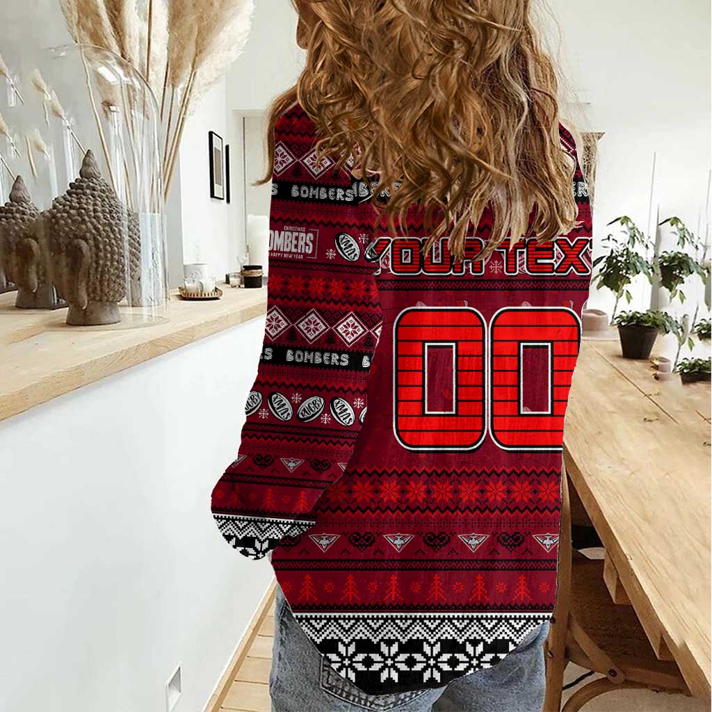 Personalized Bombers Football Xmas Women Casual Shirt Australia AFL Mascot - Vibe Hoodie Shop