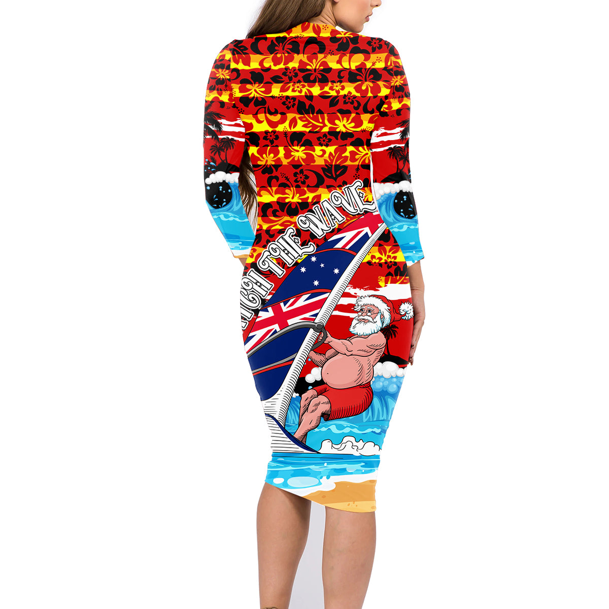 australia-surfing-christmas-family-matching-long-sleeve-bodycon-dress-and-hawaiian-shirt-catch-the-wave