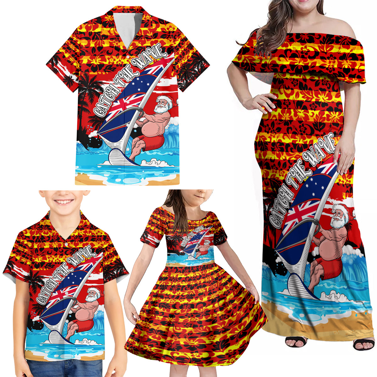 australia-surfing-christmas-family-matching-off-shoulder-maxi-dress-and-hawaiian-shirt-catch-the-wave