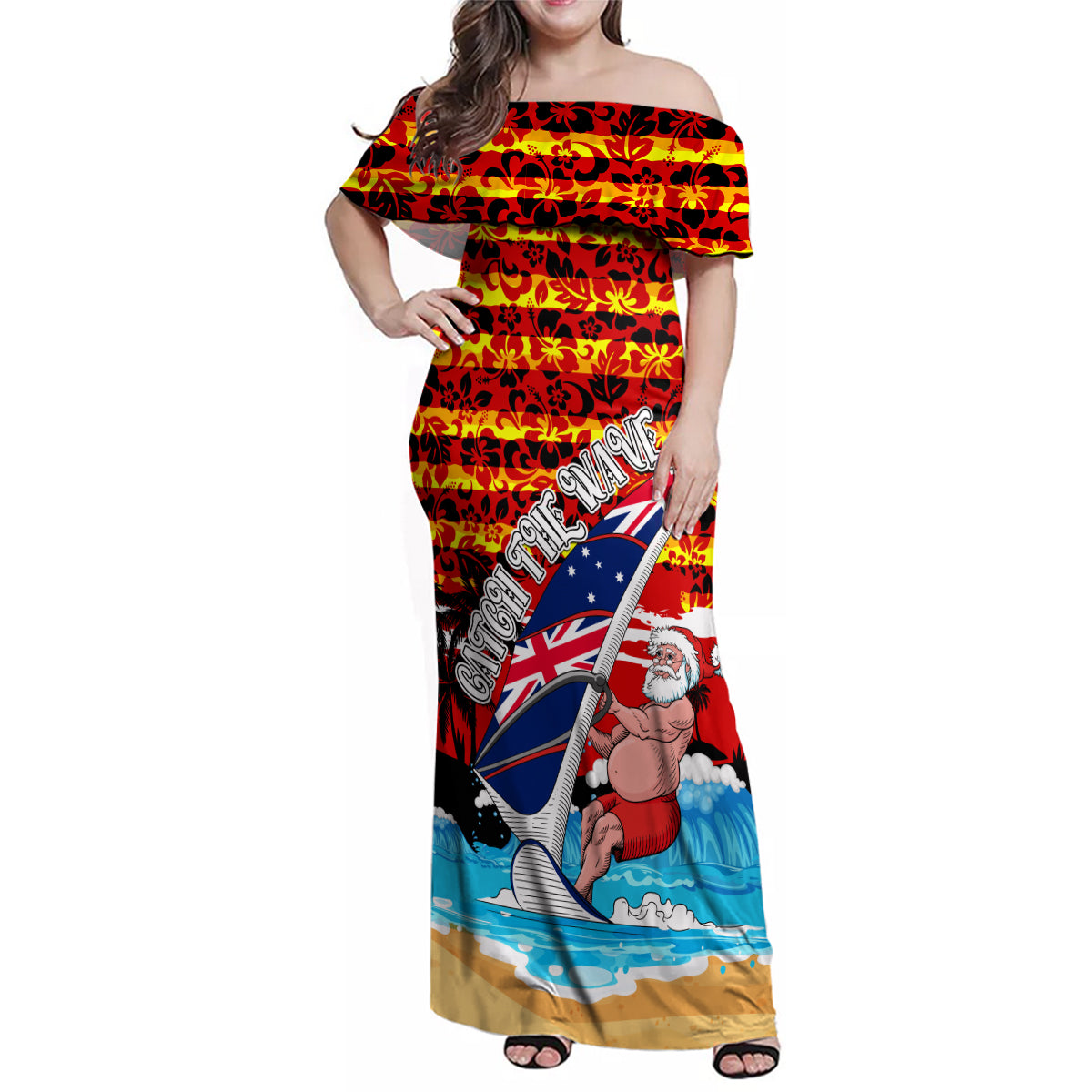 australia-surfing-christmas-family-matching-off-shoulder-maxi-dress-and-hawaiian-shirt-catch-the-wave