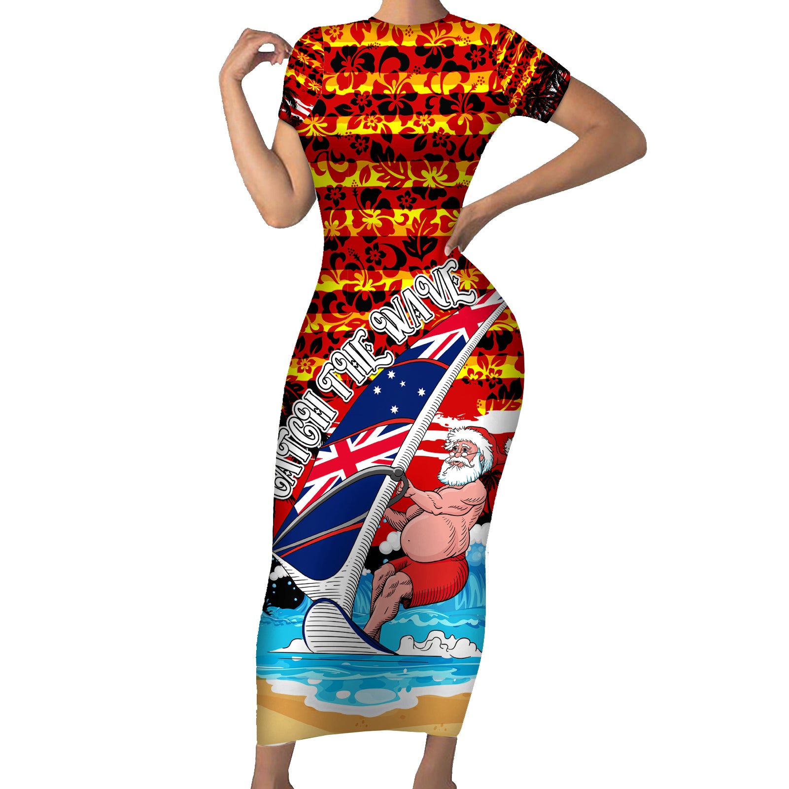 australia-surfing-christmas-family-matching-short-sleeve-bodycon-dress-and-hawaiian-shirt-catch-the-wave